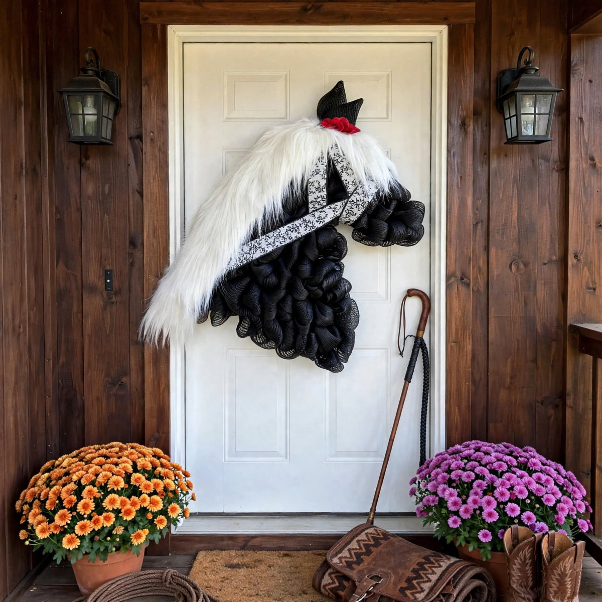 Black & White Horse Head Wreath - Western Horse Wreath, Equestrian Door Wreath, Cowboy Wreath, Horse Lover Gift, Barn Decor