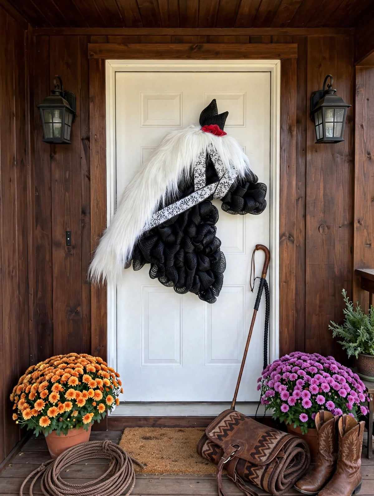 Black & White Horse Head Wreath - Western Horse Wreath, Equestrian Door Wreath, Cowboy Wreath, Horse Lover Gift, Barn Decor