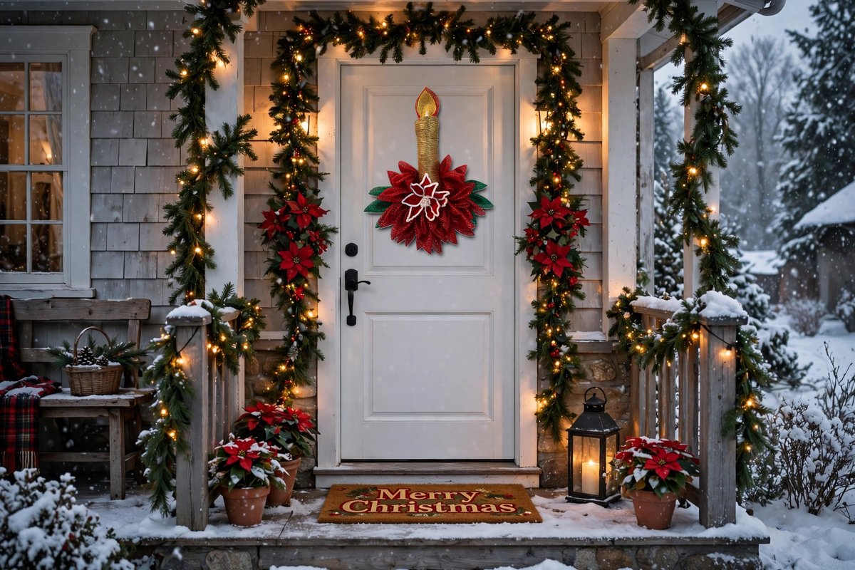 Poinsettia and Candle wreath