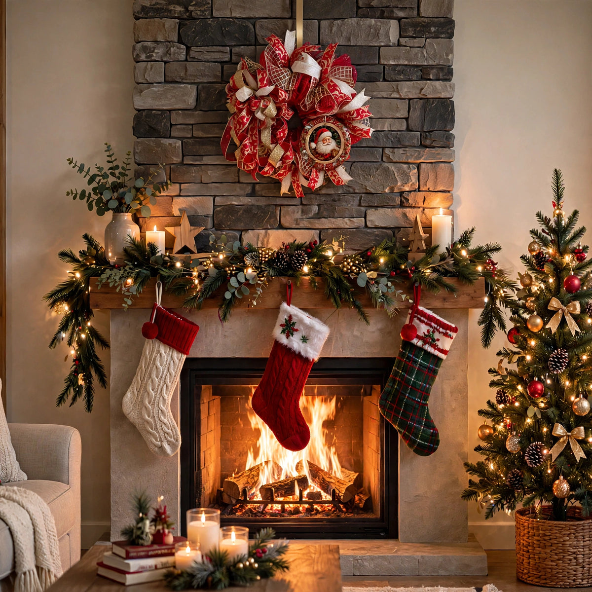 Red and gold Santa wreath