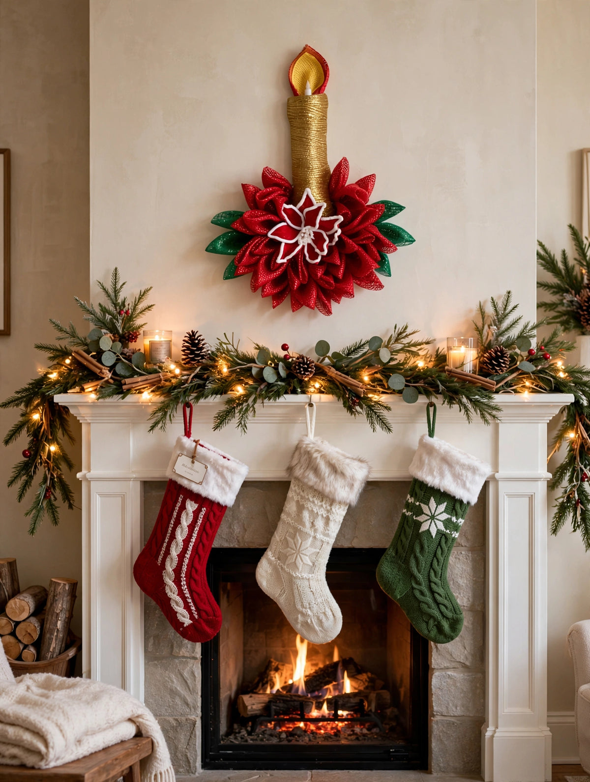 Poinsettia and Candle wreath